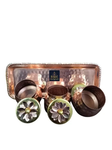 AM0740  Copper Dry Fruit Jar Set And Tray (Set Of 3 Jars And Tray), 250 ML