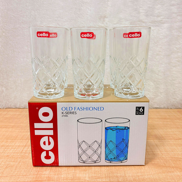 AM6569 Cello Old Fashioned K-Series Glass Tumbler Set - 275ml (Pack of 6)