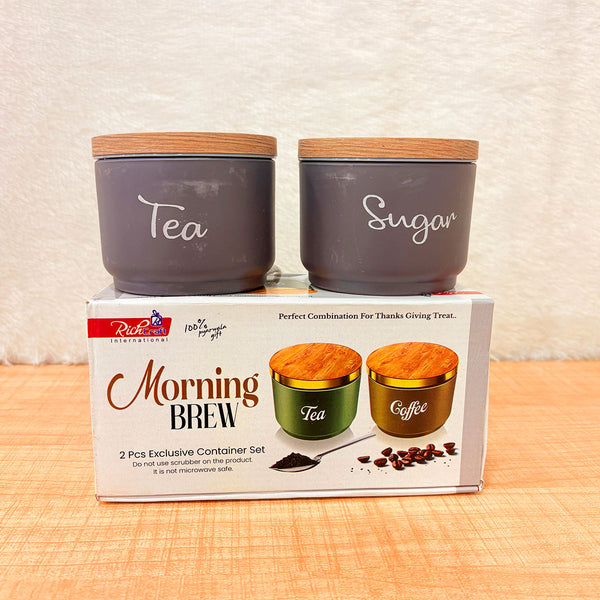 TM0081 Morning Brew 2-Piece Matte Grey Tea, Coffee, and Sugar Container Set