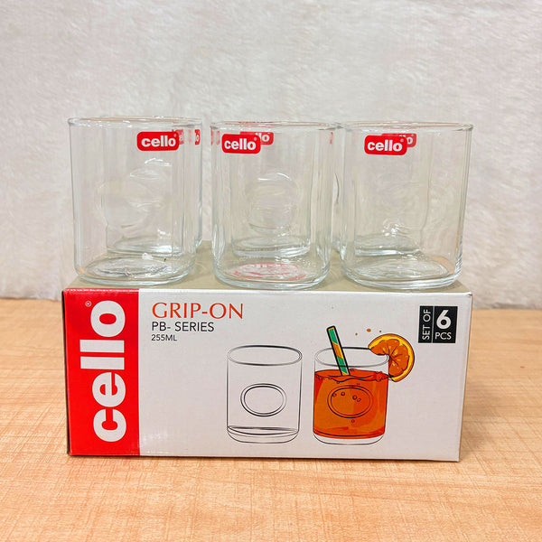 AM6618 Cello Grip-On PB-Series Glass Tumbler Set, 255ml (Set of 6)