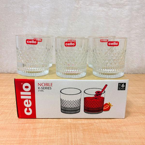 AM6565 Cello Noble K-Series Glass Tumbler Set - 215ml (Set of 6)