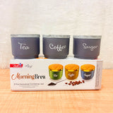 TM0080 Morning Brew 3-Piece Matte Grey Tea, Coffee, and Sugar Container Set