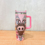 TM0036 Labubu Monster Bunny Pink Tumbler with Handle