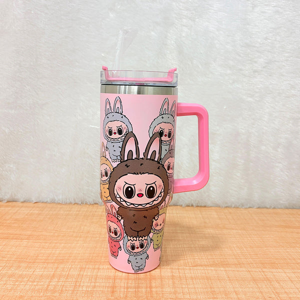 TM0036 Labubu Monster Bunny Pink Tumbler with Handle
