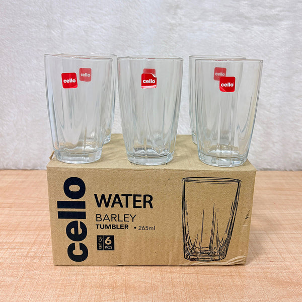 AM6612 Cello Barley Glass Tumbler Set, 265ml (Set of 6, Clear)
