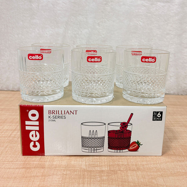 AM6601 Cello Brilliant K-Series Glass Tumbler Set, 215ml (Set of 6)