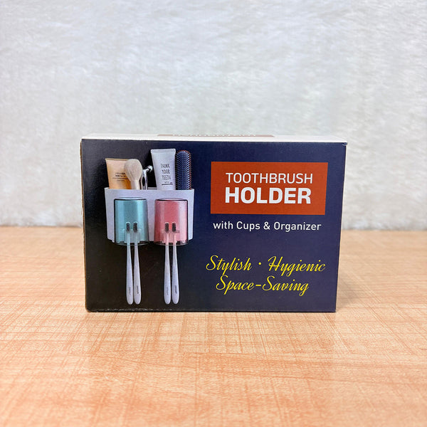 AM6480 2 Glass Toothbrush Holder with Dual Cups and Organizer