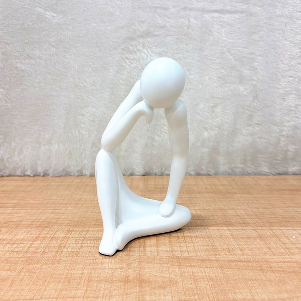 TM0199 Multi-Shape Abstract White Resin Thinker Statue - Modern Home & Office Decor