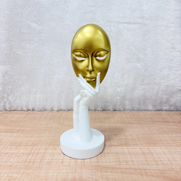 TM0200 Nordic Golden Mask & White Hand Resin Statue – for Home Decor