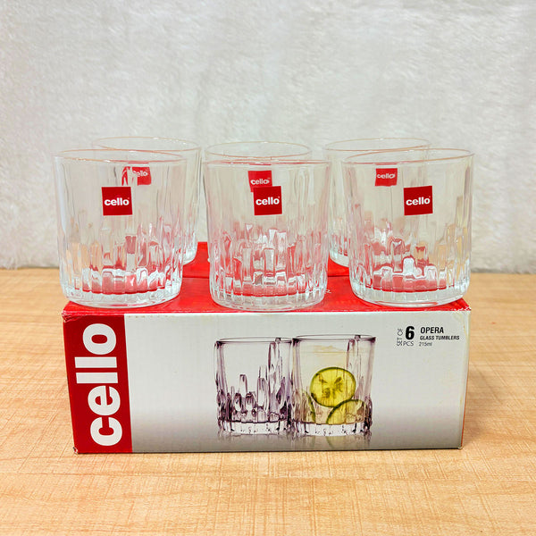 AM6603 Cello Opera Glass Tumblers Set, 215ml (Set of 6)