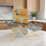 AM6273 Elegant Twin Glass Bowl with Golden Tricycle Stand – Decorative Serving Set