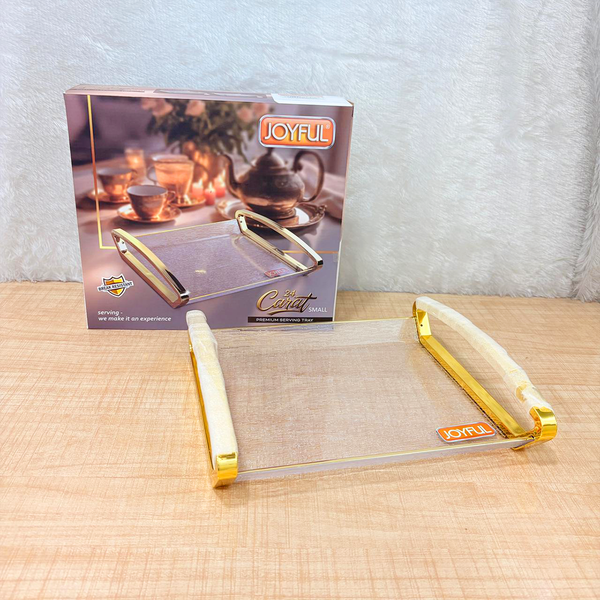 TM0183 JOYFUL 24 Carat Premium Small Serving Tray with Gold-Tone Handles (Small)