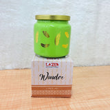 TM0076 Wonder Lime Green Feather Design Decorative Jar with Gold Lid - 1pc
