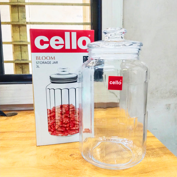 AM5679 CELLO Bloom Storage Glass Jar (3 Ltr) for Cookie Jar, with Air Tight for Kitchen Dried Masala (Pack 1)