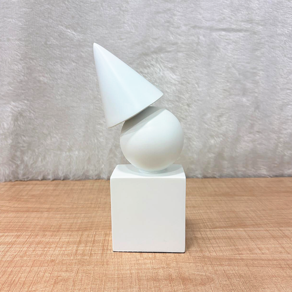 TM0198 Minimalist Matte White Geometric Totem Sculpture