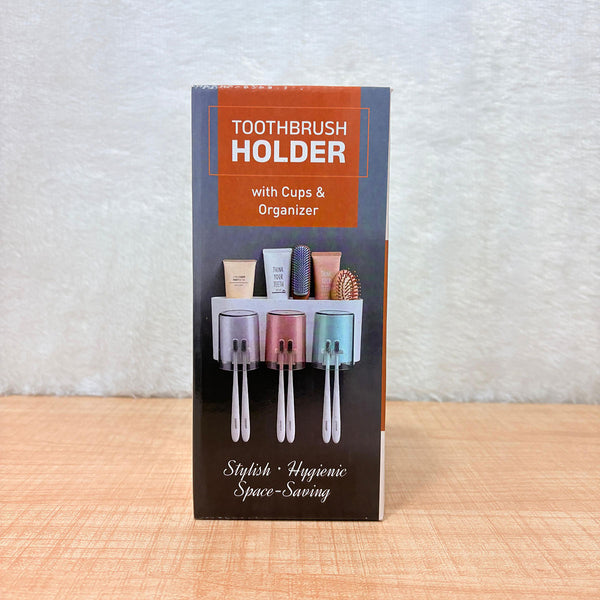 AM6481 3 Glass Toothbrush Holder with Dual Cups and Organizer