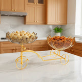 AM6273 Elegant Twin Glass Bowl with Golden Tricycle Stand – Decorative Serving Set