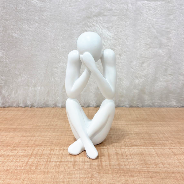TM0199 Multi-Shape Abstract White Resin Thinker Statue - Modern Home & Office Decor
