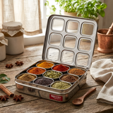 AM7066 Rishabh Mercure 13 Steel Masala Box with 9 Compartments & See-Through Lid