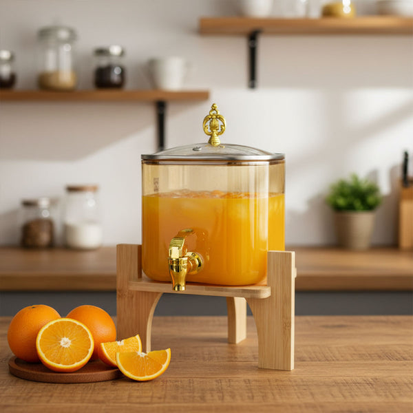 AM6275 High Borosilicate Glass Juice Dispenser with Wooden Stand – 1 Pc