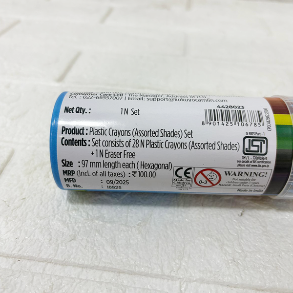 AM3387 Camel Plastic Crayons 28 Shades, Sharpener & Eraser Assorted