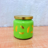 TM0076 Wonder Lime Green Feather Design Decorative Jar with Gold Lid - 1pc