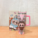 TM0036 Labubu Monster Bunny Pink Tumbler with Handle