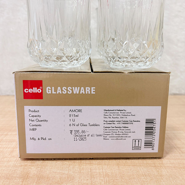 AM2689 CELLO Amore Tumbler glass 215ml Set of 6pcs
