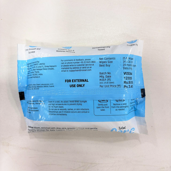 TM0186 Freshee Black Cologne Refreshing Wet Wipes - 25 N Wipes, 14x18cm (Pack of 1)