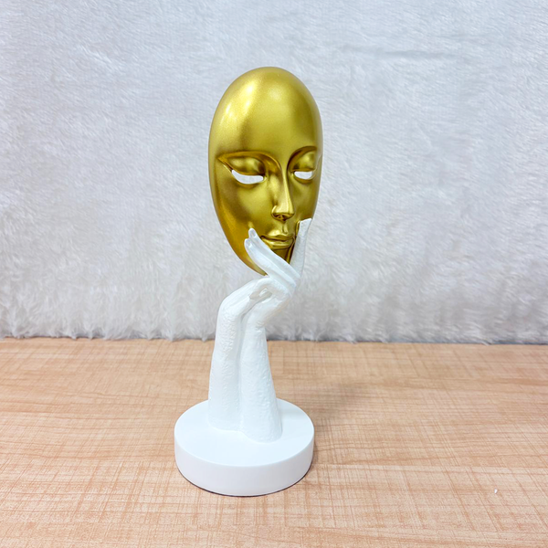 TM0200 Nordic Golden Mask & White Hand Resin Statue – for Home Decor
