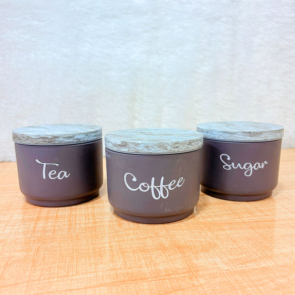 TM0080 Morning Brew 3-Piece Matte Grey Tea, Coffee, and Sugar Container Set