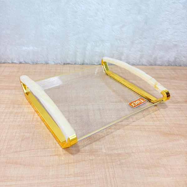 TM0183 JOYFUL 24 Carat Premium Small Serving Tray with Gold-Tone Handles (Small)