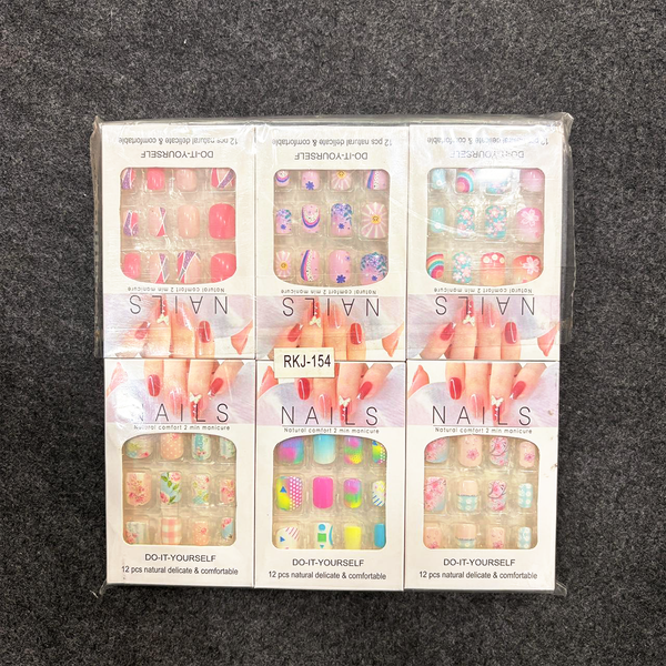 TM0167 Mix-Design Pink & Purple Heart Pattern Press-On Nail Set (12-Piece)