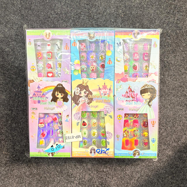 TM0166 Children’s 12-Piece Jewel Press-On Nail Set – Princess Edition