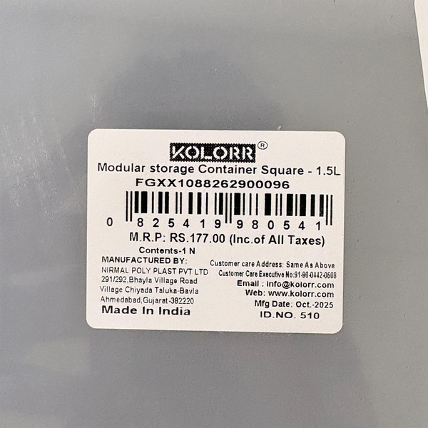 AM6748 Kolorr Essentials Modular Square Container - 1.5 Ltr