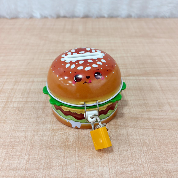 TM0153 Cute Cartoon Burger Shape Metal Piggy Bank with Lock & Key