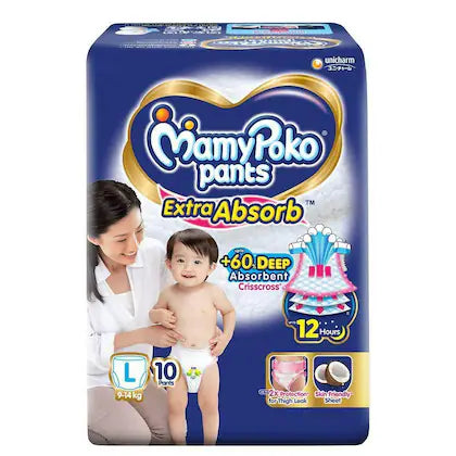 AM2292 MamyPoko Pants Extra Absorb Baby Diapers Large 10 Pants 9-14 kg