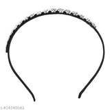 AM1225 Hair band Silver Stone flowers Design Black