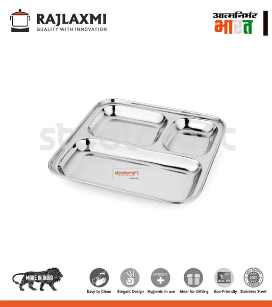 AM3351 SS Mars Bhojan Thali-Big(21X21cm) SC-655 3 in 1 Partition Weight-220Gm