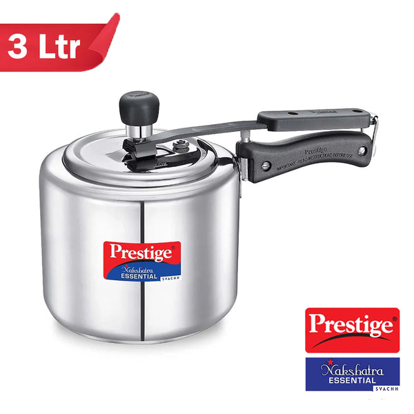 AM2247 Prestige 3L Nakshatra Essential Svachh Stainless Steel Pressure Cookers( Silver, Tri-Ply Bottom, Inner Lid)