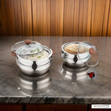 AM2234 NanoNine Royal Steelwood Double Wall Insulated Stainless Steel Casserole with Glass Lid, 1.24 L & 750 ml, 2 pc