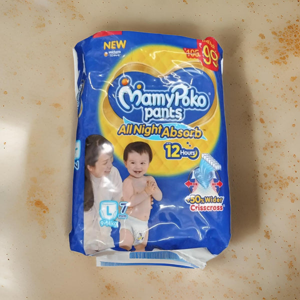 AM2305 MamyPoko Pants All Night Absorb Baby Diapers Large 7 Pants 9-14kg