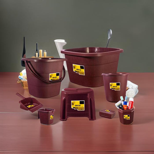 AM2473 Decor Bathroom set 8Pcs Bucket, Mug, Deep Tub, Stool, Dustpan, Soap Case, Toothbrush Holder, Dustbin