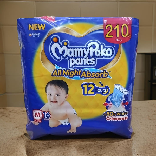 AM2308 MamyPoko Pants All Night Absorb Diapers Medium 16 Pants7-12 kg