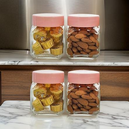 AM3001 Square Cube Glass Kitchen Storage Container Set, 250 ml 4 Pcs