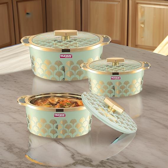 AM2409 Trueware Floraa Fine Inner Steel Casserole Set of 3 1200ml 1800ml 2800ml