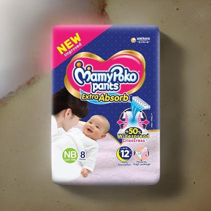 AM2286 MamyPoko Pants Extra Absorb Baby Diapers NB 8 Pants 5kg