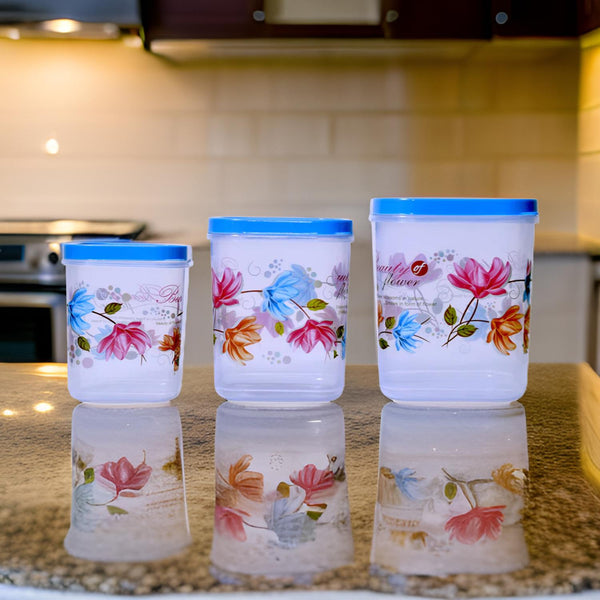 3933 Airtight Flower Printed Kitchen Storage Container - Transparent (Multicolor) Set of 3pcs (6000 x 8000 x 11000 ml)