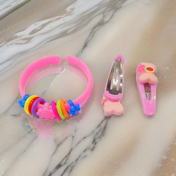 AM1037 Lovely Kids Hair Accessories Sets, Iron Plastic Snap Hair Clips and Bangles, with Girl Resin, Mixed Color