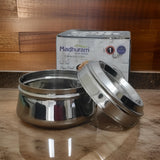 AM2996 Madhuram Prime Quality Jackpot Clear (1) Glass Lid Stainless Steel Tin Small Container 1 Piece